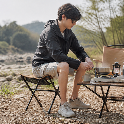 Foldable Camping Stool with Mesh Pocket (Oxford Fabric, Steel Frame)