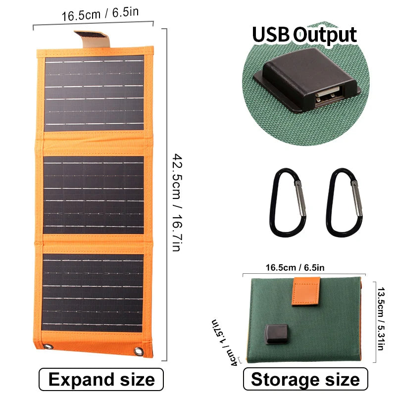 Foldable Solar Charger Compact Lightweight USB Ports