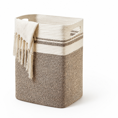 Foldable Woven Cotton Rope Laundry Basket with Side Handles