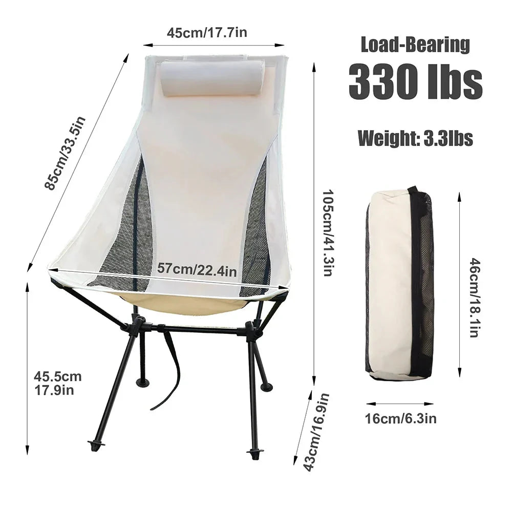 Folding Camping Chair Aluminum Frame 331 lb Capacity
