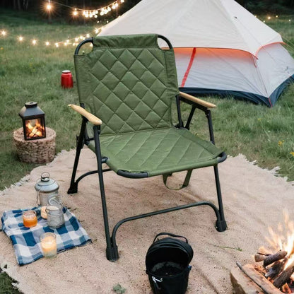 Folding Camping Chair Reinforced Steel Padded Seat Wood Armrests