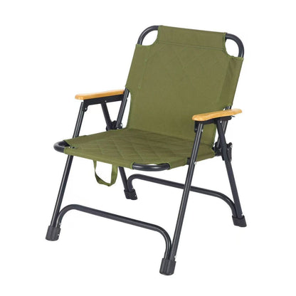 Folding Camping Chair Reinforced Steel Padded Seat Wood Armrests