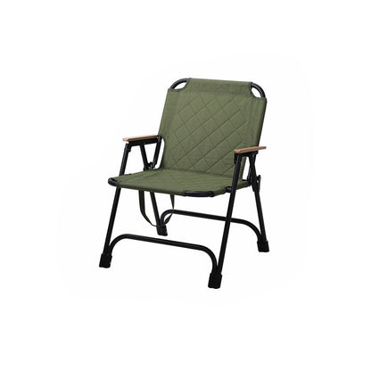 Folding Camping Chair Reinforced Steel Padded Seat Wood Armrests