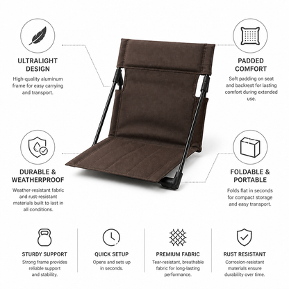 Folding Camping Chair Ultralight Aluminum Frame & Padded Seat