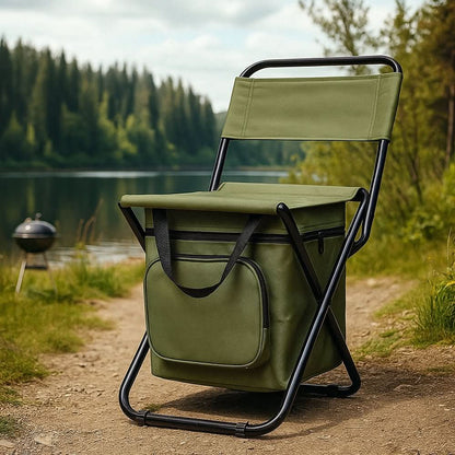 Folding Chair Integrated Cooler Bag Steel Frame