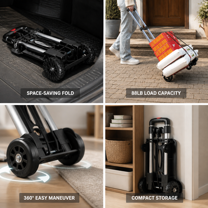 Folding Handcart Aluminum Telescopic Handle 360-Degree Wheels
