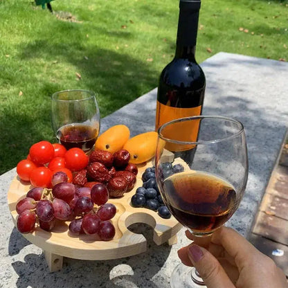 Folding Picnic Table Solid Wood Compact With Wine Slots