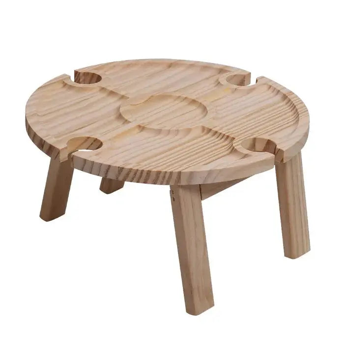 Folding Picnic Table Solid Wood Compact With Wine Slots