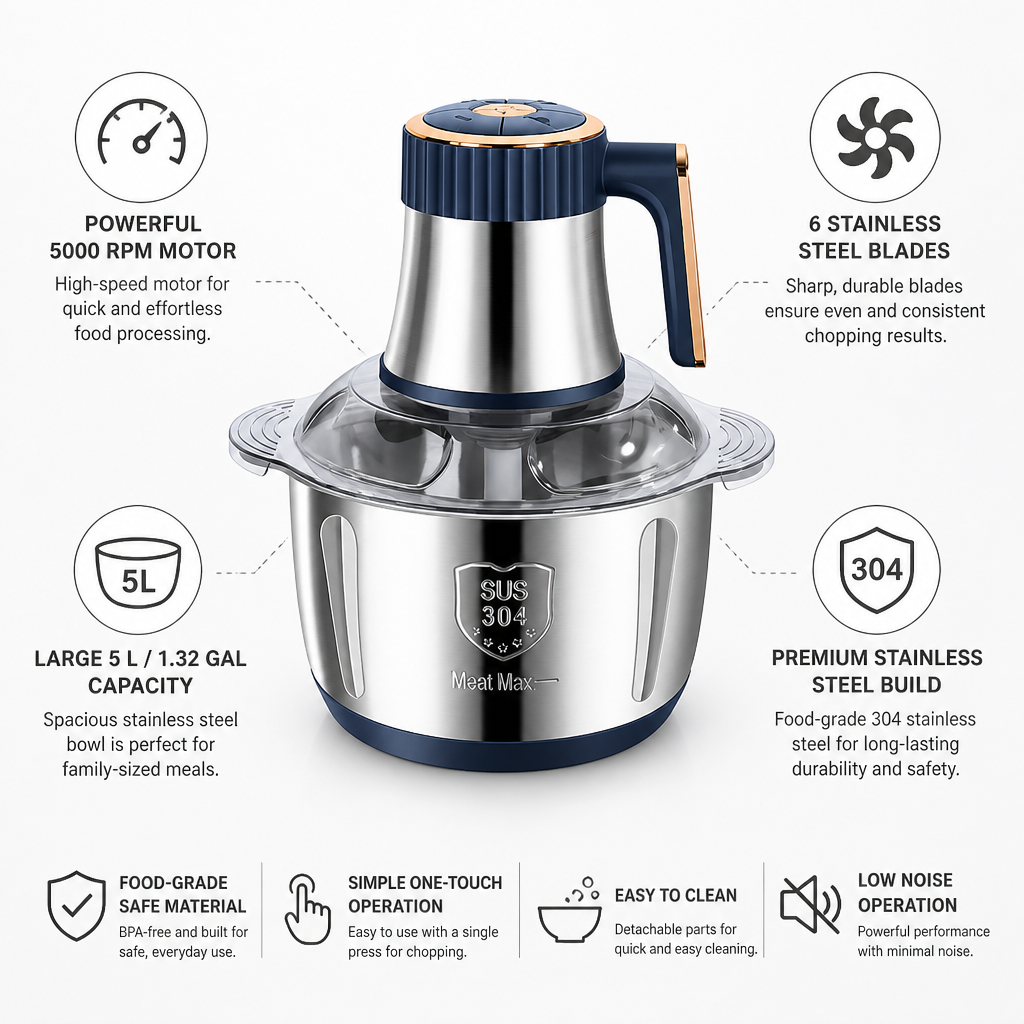 Food Chopper Electric Stainless Steel 5 Liter