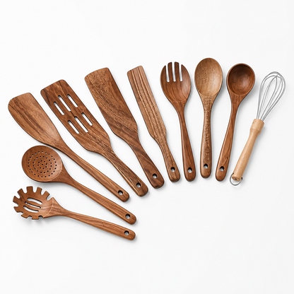 Food-Safe Hardwood with Stainless Steel Whisk Kitchen Utensil Set (11-Piece)