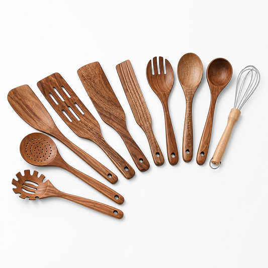 Food-Safe Hardwood with Stainless Steel Whisk Kitchen Utensil Set (11-Piece)