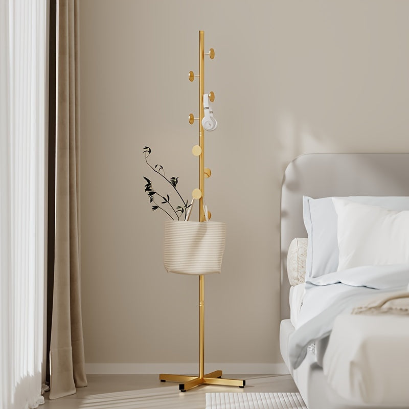 Freestanding Coat Rack Powder-Coated Metal Multiple Hooks