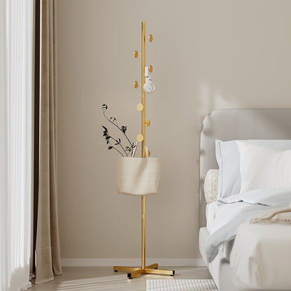 Freestanding Coat Rack Powder-Coated Metal Multiple Hooks