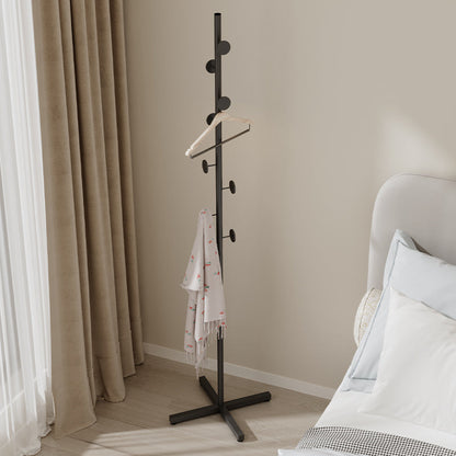 Freestanding Coat Rack Powder-Coated Metal Multiple Hooks