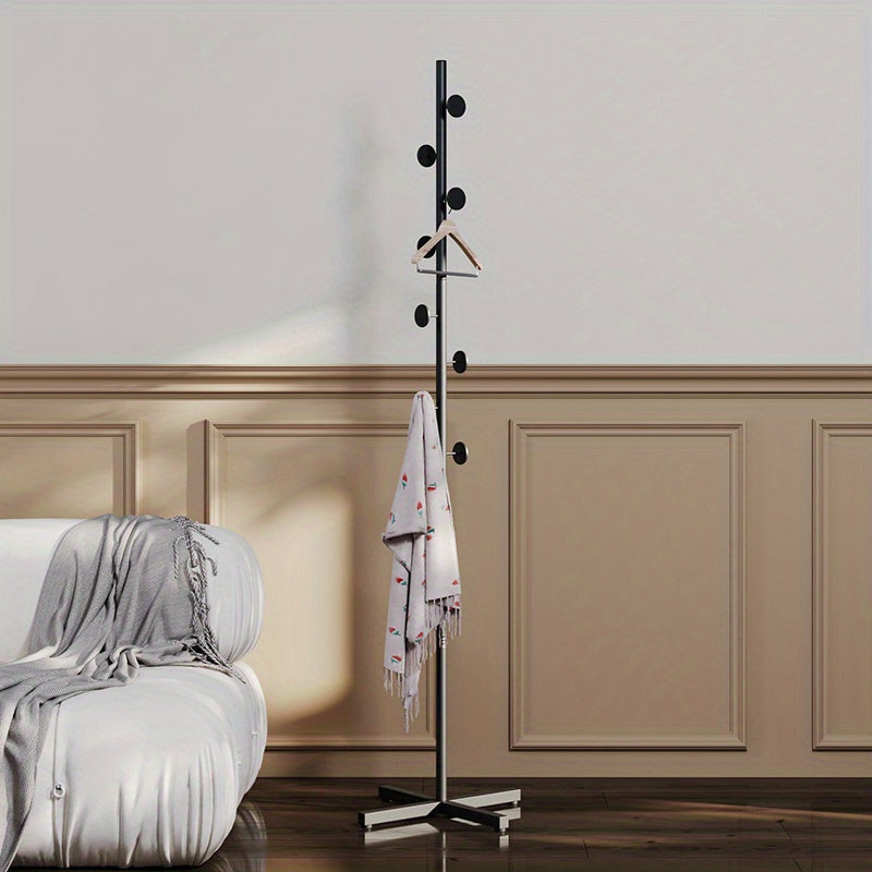Freestanding Coat Rack Powder-Coated Metal Multiple Hooks