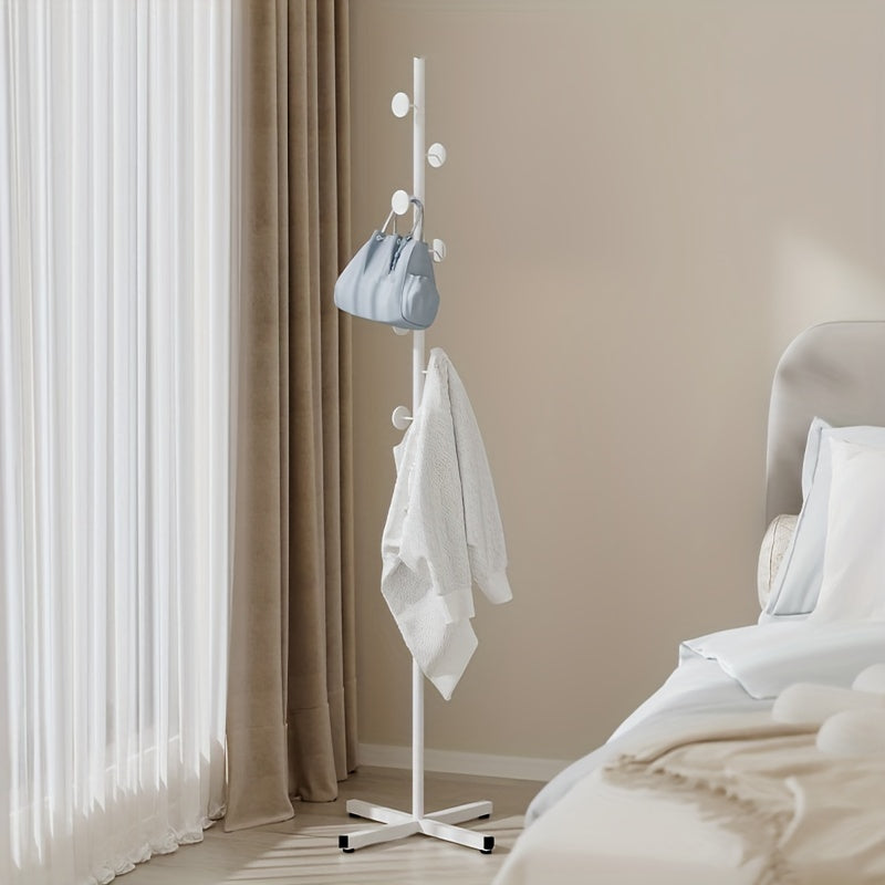 Freestanding Coat Rack Powder-Coated Metal Multiple Hooks
