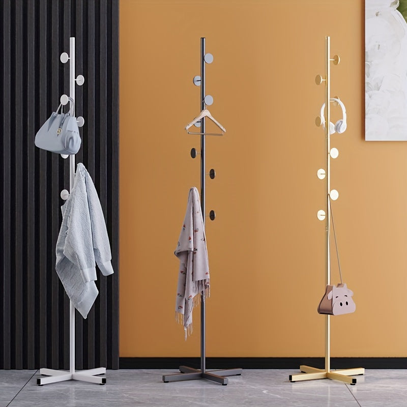 Freestanding Coat Rack Powder-Coated Metal Multiple Hooks
