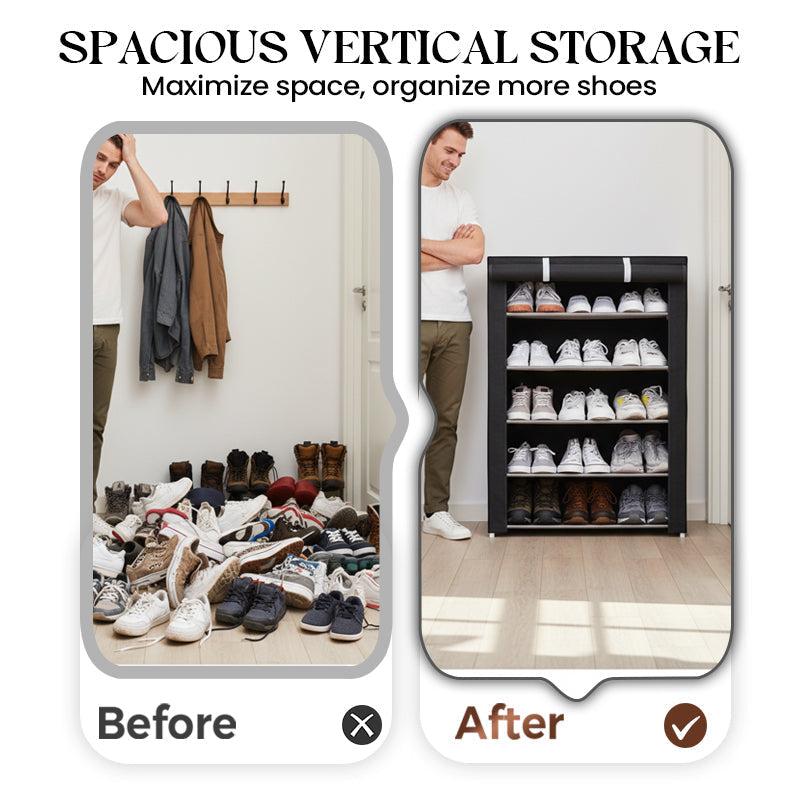 Freestanding Shoe Cabinet Tool-Free Assembly Breathable Zipper Cover