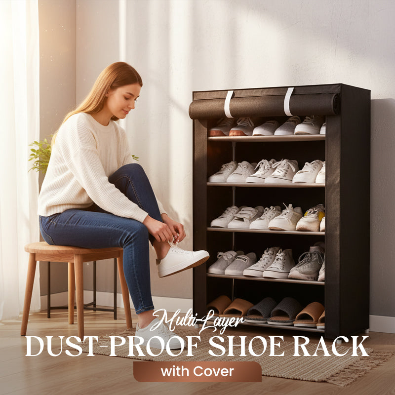Freestanding Shoe Cabinet Tool-Free Assembly Breathable Zipper Cover