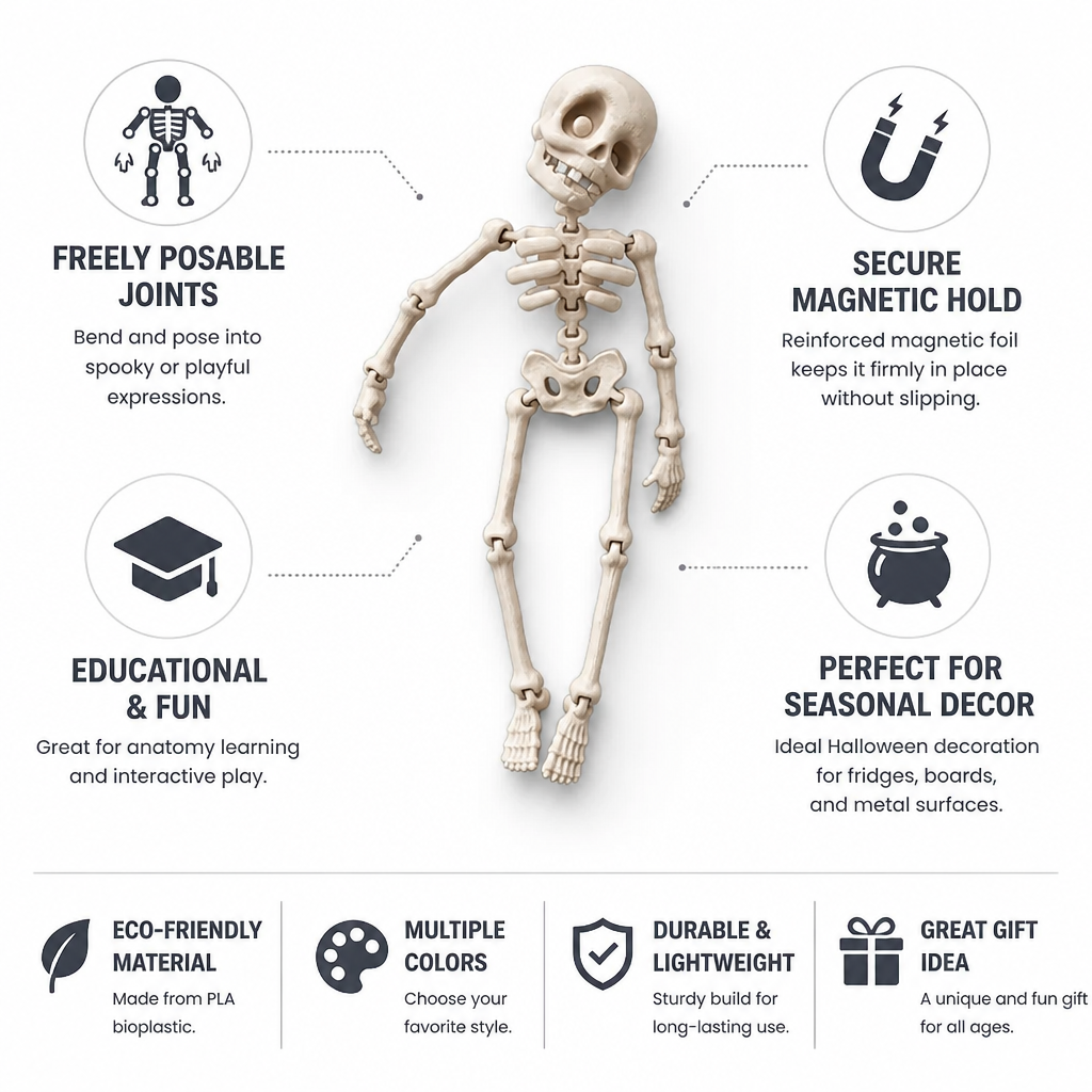 Fridge Magnet Posable Skeleton & Secure Magnetic Hold