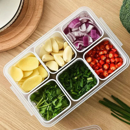 Fridge Storage Box 6-Compartment Drainage & Airtight Lid