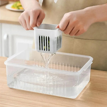 Fridge Storage Box 6-Compartment Drainage & Airtight Lid