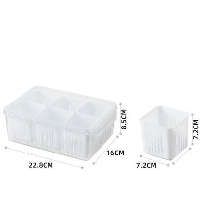 Fridge Storage Box 6-Compartment Drainage & Airtight Lid