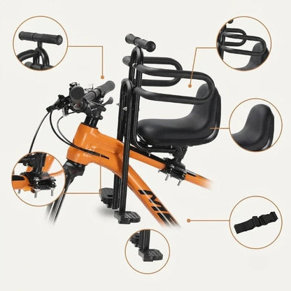 Front Child Bike Seat Foldable Footrests Padded Faux Leather