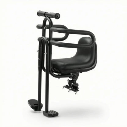 Front Child Bike Seat Foldable Footrests Padded Faux Leather