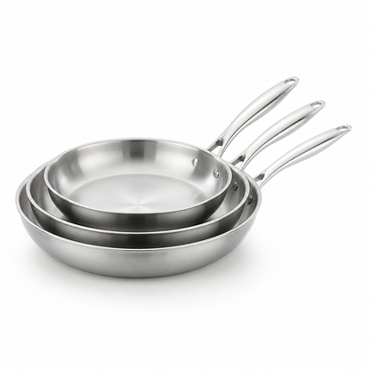 Frying Pan Set Three-Piece Uncoated Stainless Steel Induction Compatible