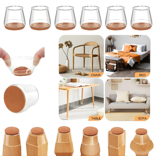 Furniture Leg Caps Silicone & Felt Set of 16