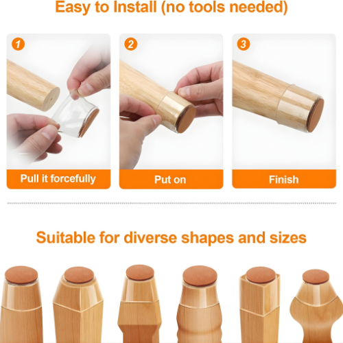 Furniture Leg Caps Silicone & Felt Set of 16