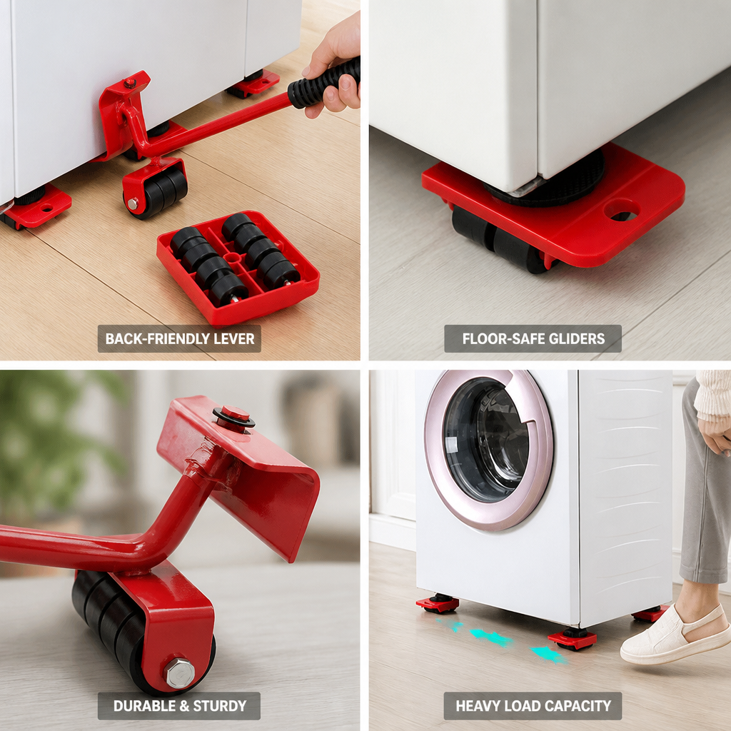 Furniture Lifter Set Heavy-Duty Ergonomic Lever Floor-Safe Gliders