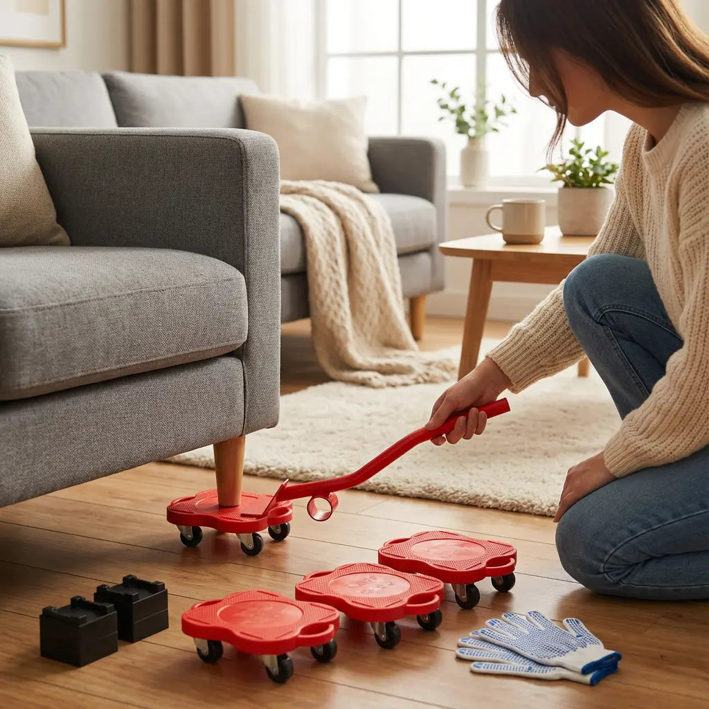 Furniture Lifter Set Lever & Locking Swivel Rollers