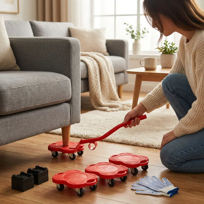 Furniture Lifter Set Lever & Locking Swivel Rollers