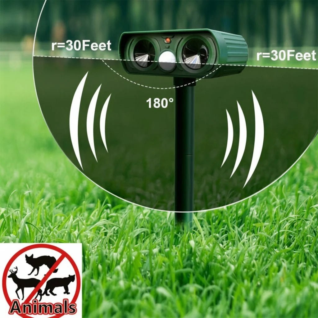 Garden Animal Repellent Motion-Activated Ultrasonic Solar & Battery Backup