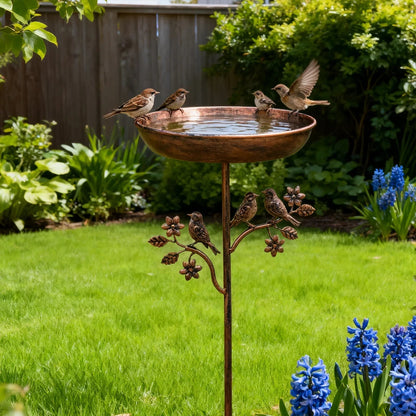Garden Bird Bath Weatherproof Copper-Look Metal Ground Spike