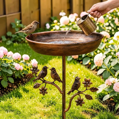 Garden Bird Bath Weatherproof Copper-Look Metal Ground Spike