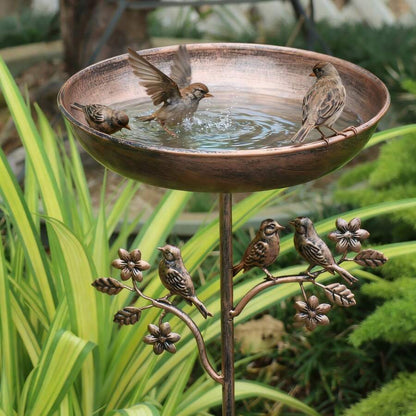 Garden Bird Bath Weatherproof Copper-Look Metal Ground Spike