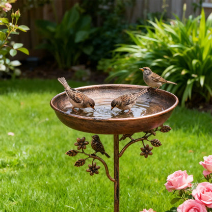 Garden Bird Bath Weatherproof Copper-Look Metal Ground Spike
