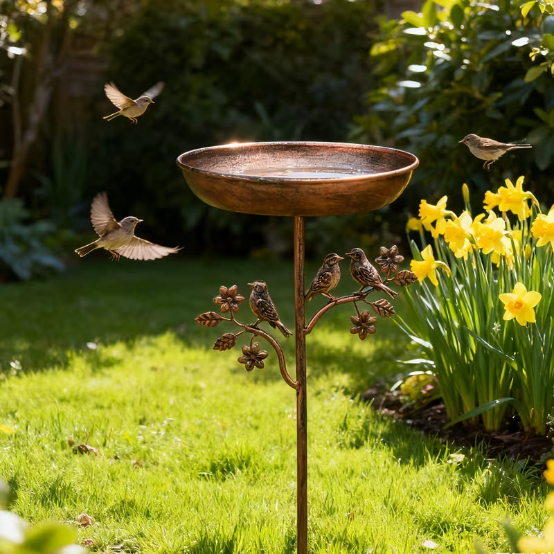 Garden Bird Bath Weatherproof Copper-Look Metal Ground Spike