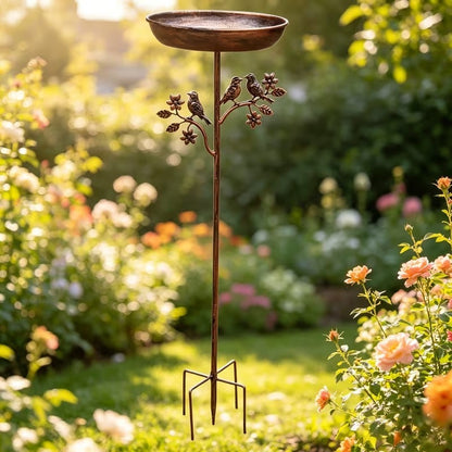 Garden Bird Bath Weatherproof Copper-Look Metal Ground Spike