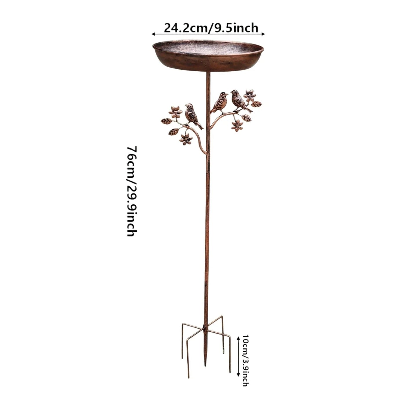 Garden Bird Bath Weatherproof Copper-Look Metal Ground Spike