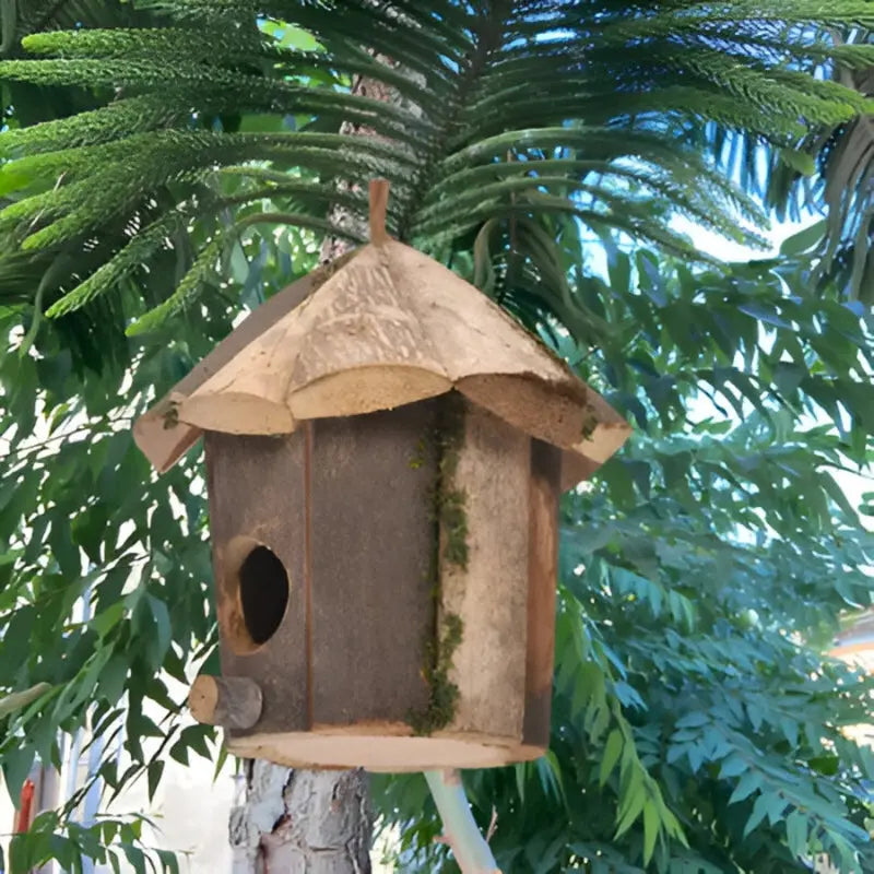 Garden Birdhouse Cabin-Shaped Durable Wood Ready To Hang
