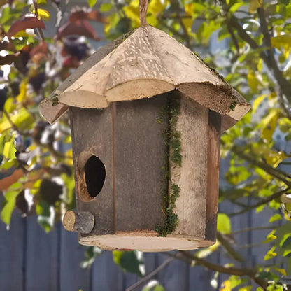 Garden Birdhouse Cabin-Shaped Durable Wood Ready To Hang