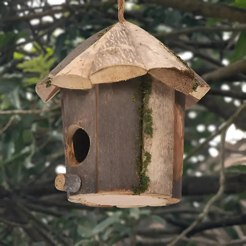 Garden Birdhouse Cabin-Shaped Durable Wood Ready To Hang