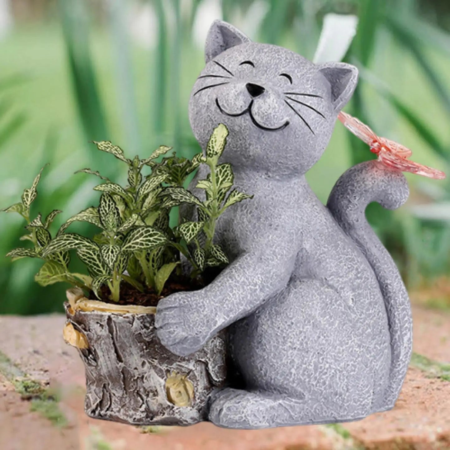 Garden Cat Figurine Solar-Powered LED Weather-Resistant Resin