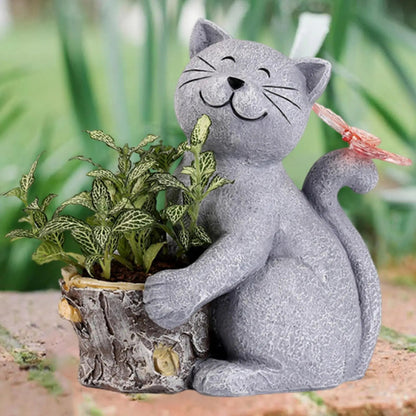 Garden Cat Figurine Solar-Powered LED Weather-Resistant Resin