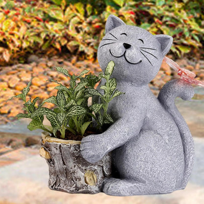 Garden Cat Figurine Solar-Powered LED Weather-Resistant Resin