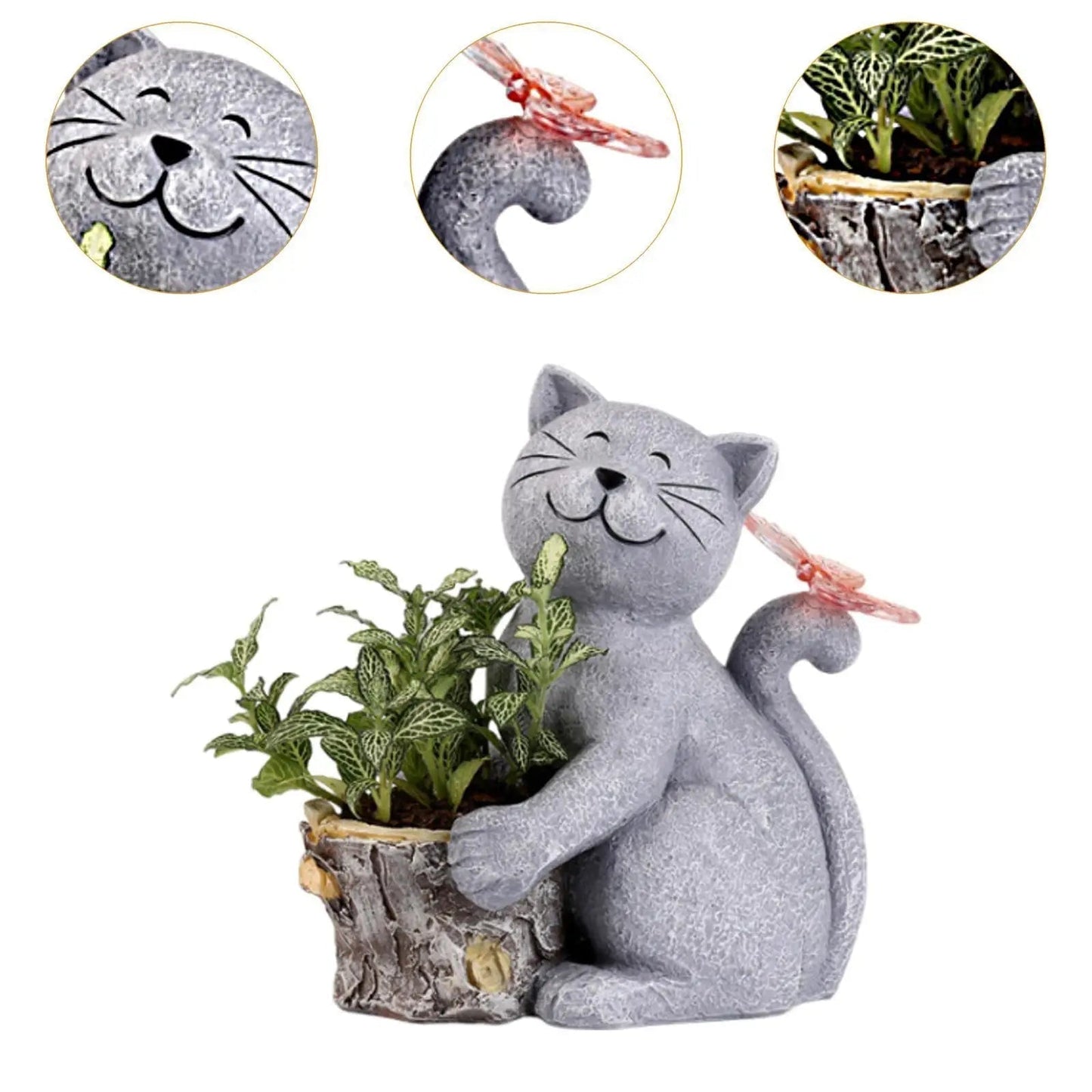 Garden Cat Figurine Solar-Powered LED Weather-Resistant Resin